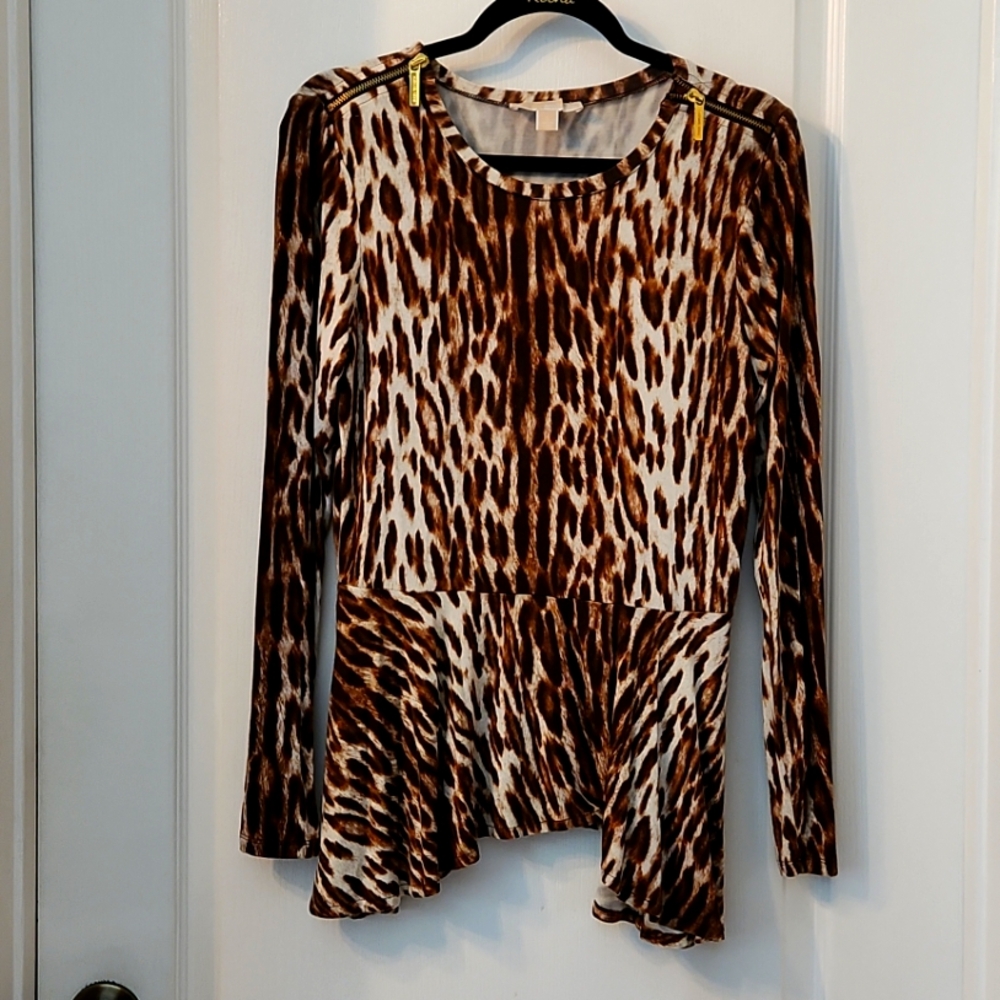 Michael KORS Leopard long Sleeve Peplum blouse SMALL